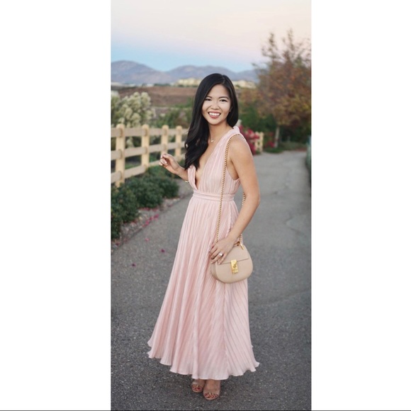 NBD REVOLVE PINK PLUNGING V-NECK PLEATED MIDI DRESS - Picture 9 of 10